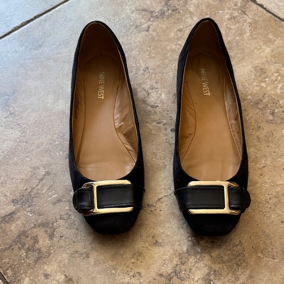 Nine West Shoes - Nine West Black Suede Flats with Gold Buckle